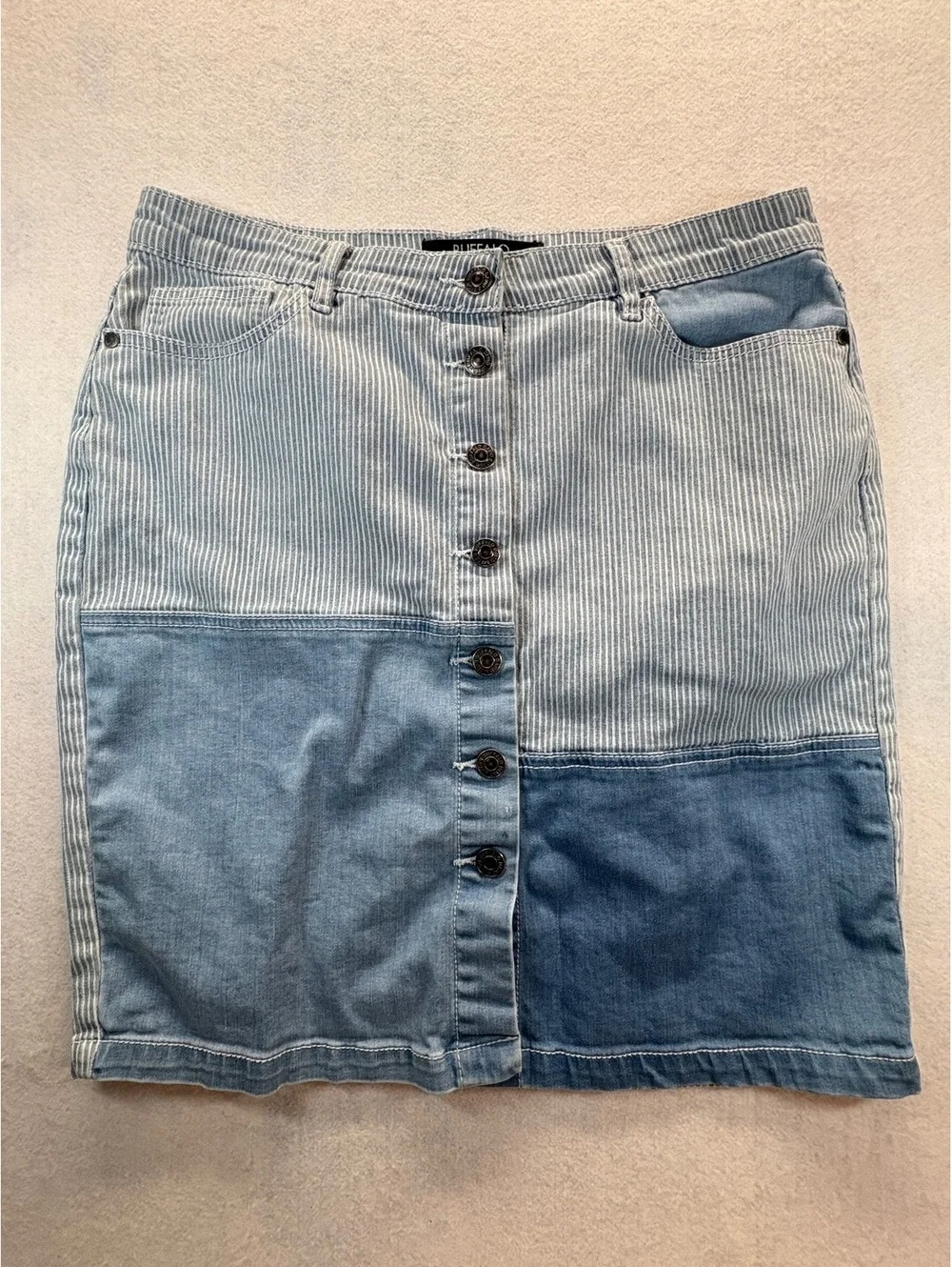 Buffalo David Bitton Catherine Stretch Denim Skirt Striped Button Front 16 Waist
